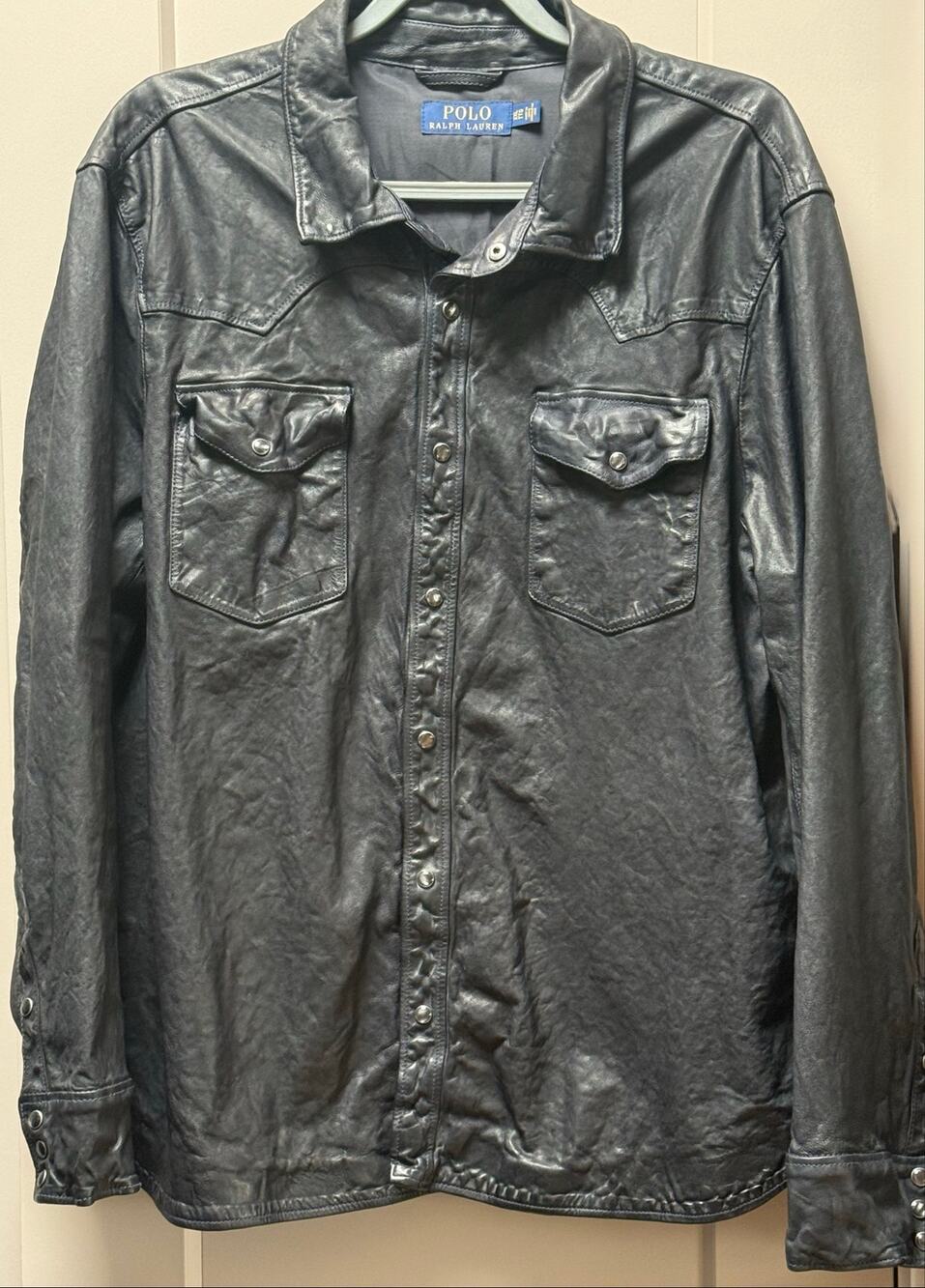 Ralph Lauren Polo Label Men's Leather Utility Shirt Jacket Black Size XXL